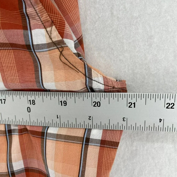 7 Diamonds Shirt Men's Sz M Orange Button-Up Plaid Collared Regular Fit Pockets - Picture 9 of 10